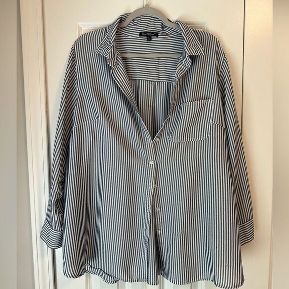 Velvet Heart Navy Stripe Blouse Button Up Size 2X - Picture 3 of 6